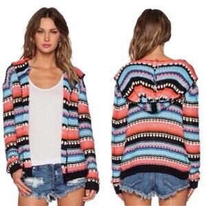 Women’s UNIF DWELLER HOODIE Size‎ Small S Striped Boho Beach Sweater Full Zip